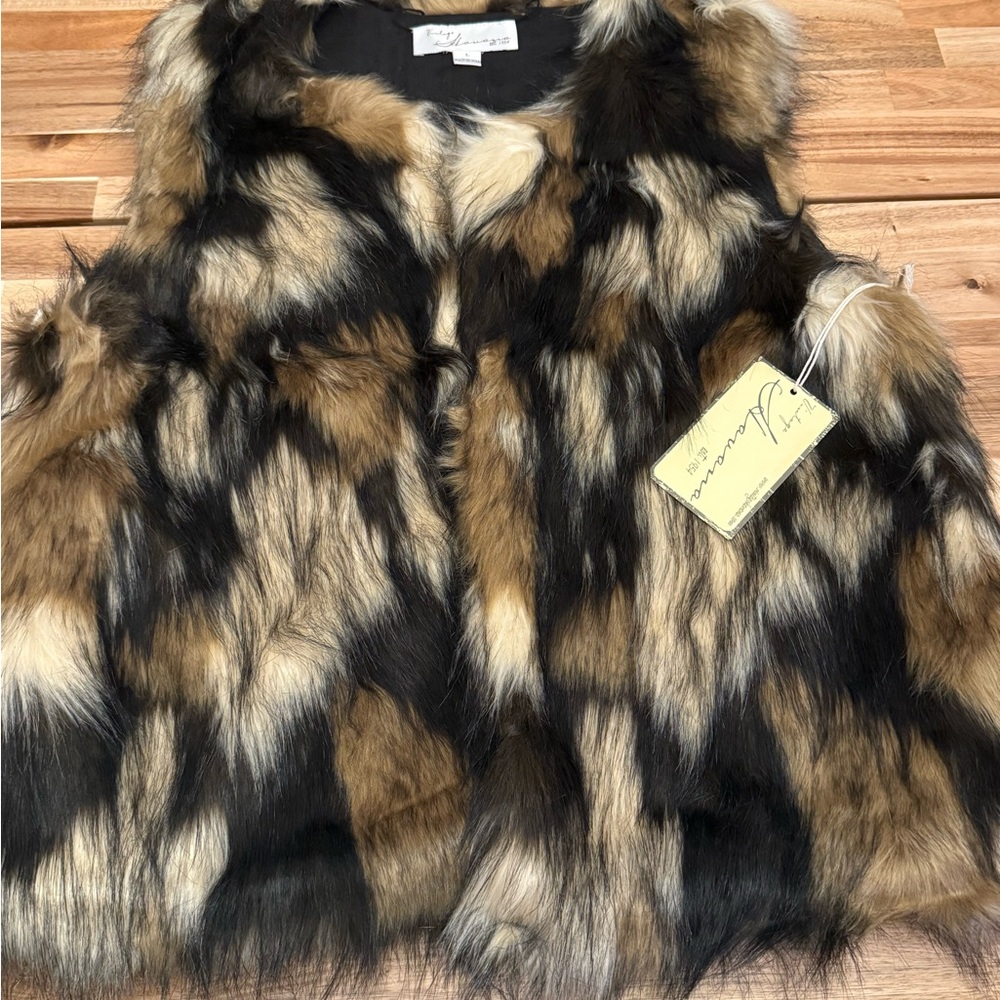 Faux Fur Vest in Black and Brown